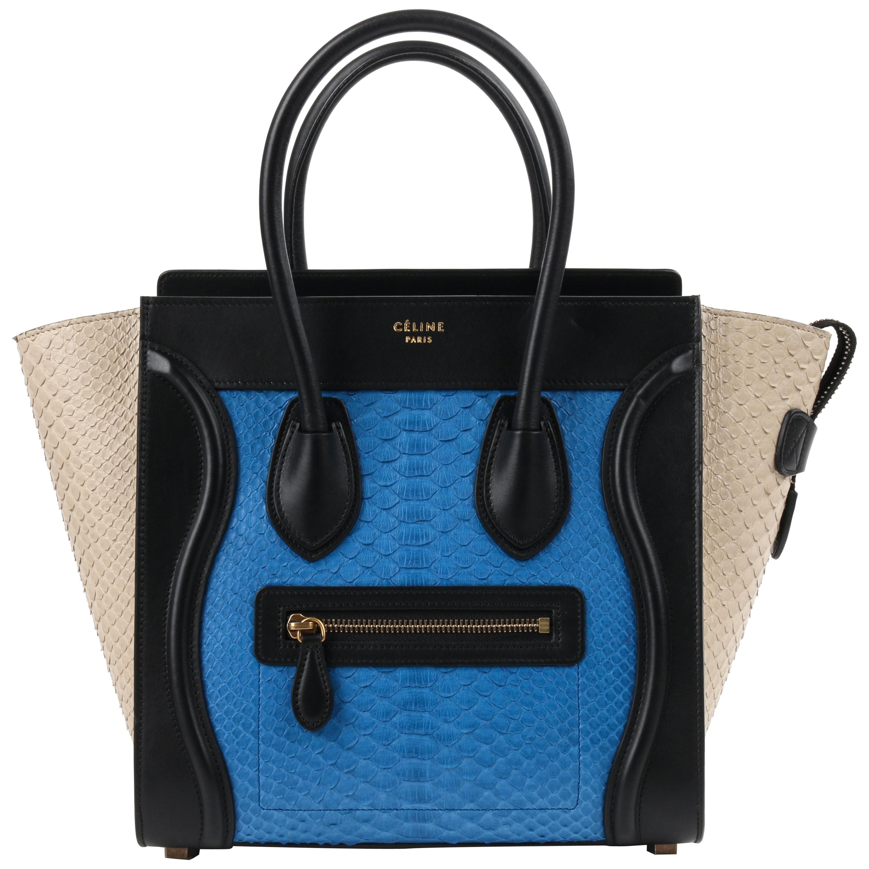 CELINE "Micro Luggage Tote" Tricolor Python Leather Top Handle Handbag