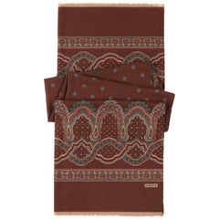 LOEWE Brown Wool Silk Floral Paisley Fringe Oblong Scarf / Shawl 