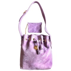 Christian Lacroix Vintage purple suede hobo bucket shoulder bag with gold motifs