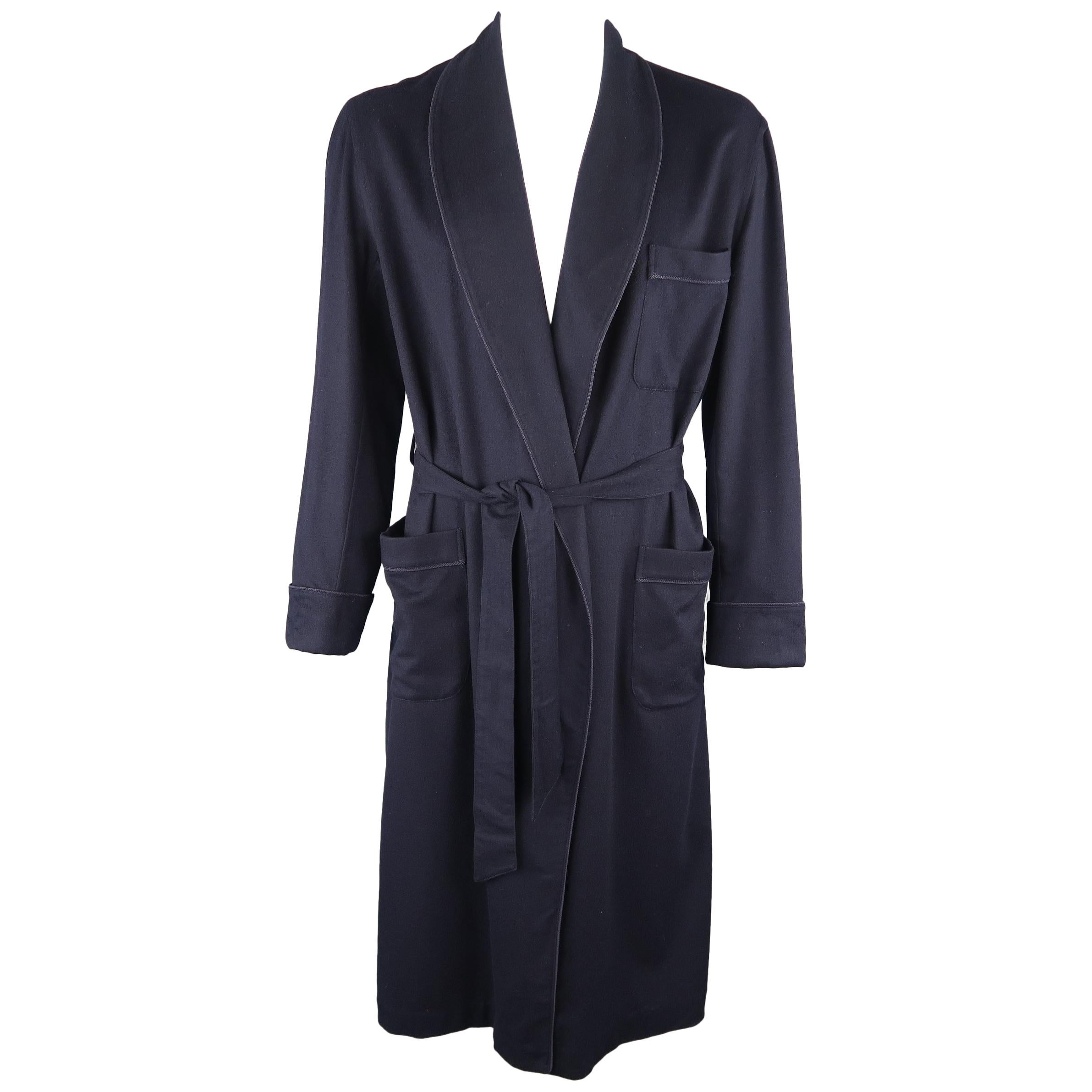 Loro Piana Navy Cashmere Shawl Collar Robe