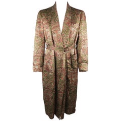 Hermes Retro Olive and Burgundy Persian Print Wool / Silk Robe