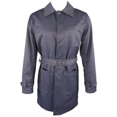 J. Press Trench Coat - US 38 - Navy Cotton / Nylon Hidden Placket Collared 