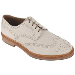 Brunello Cucinelli Mens Grey Leather Wing Tip Oxfords