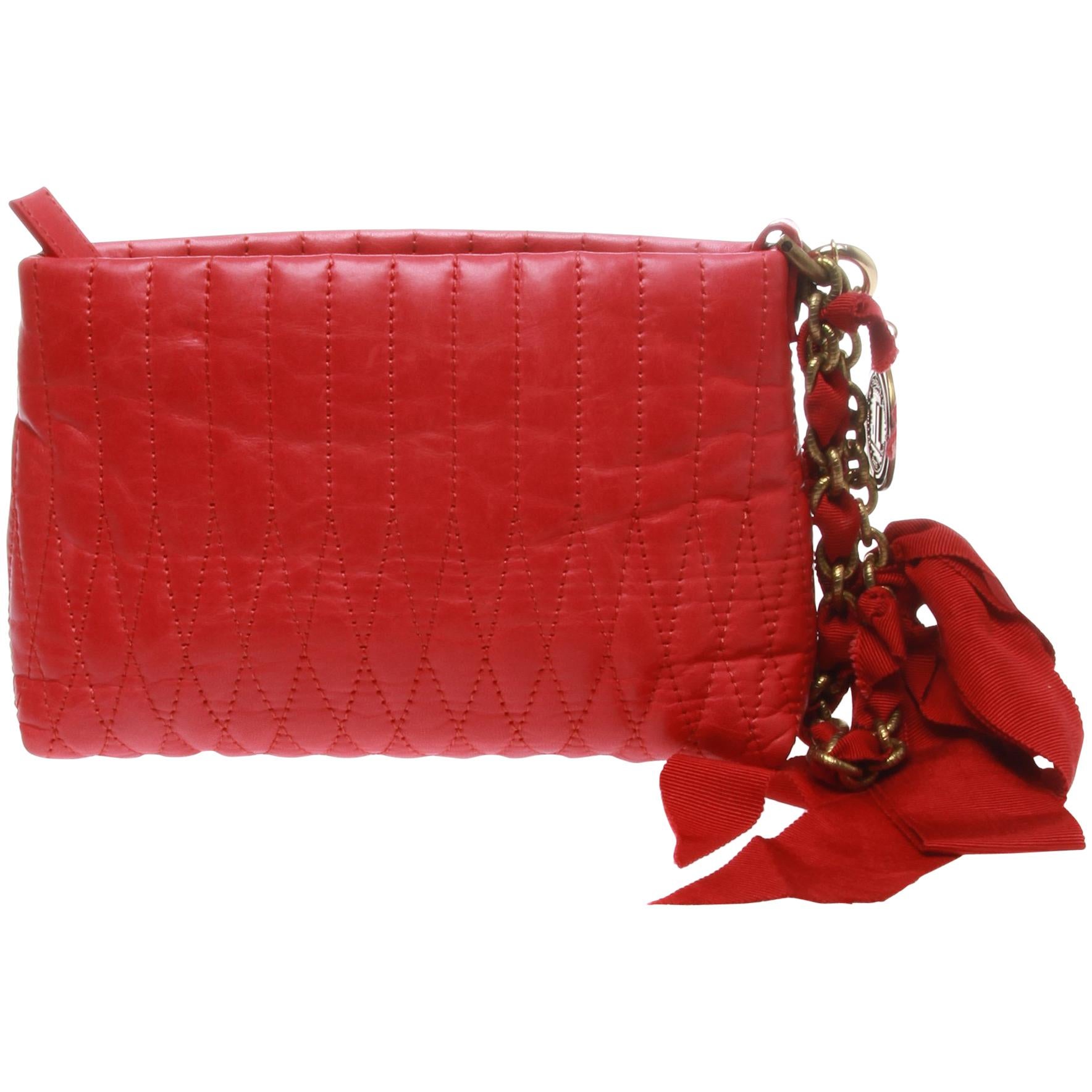Lanvin red "Mini Happy' Quilted leather clutch