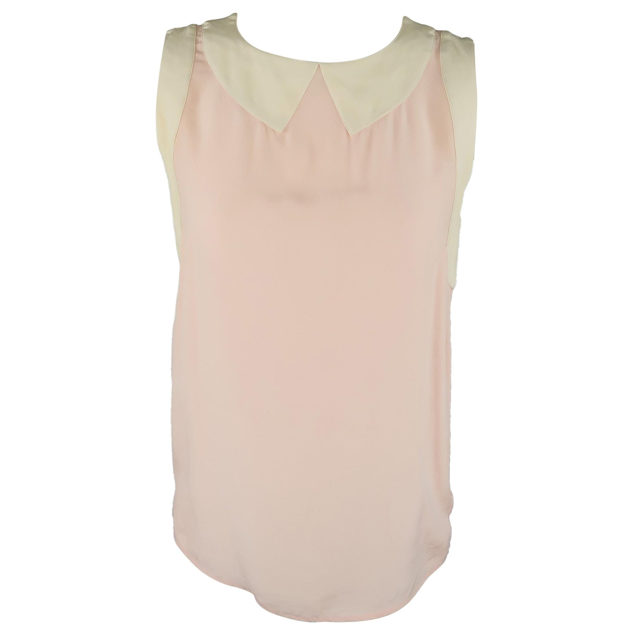 Cream Sleeveless Collar Silk Blouse 