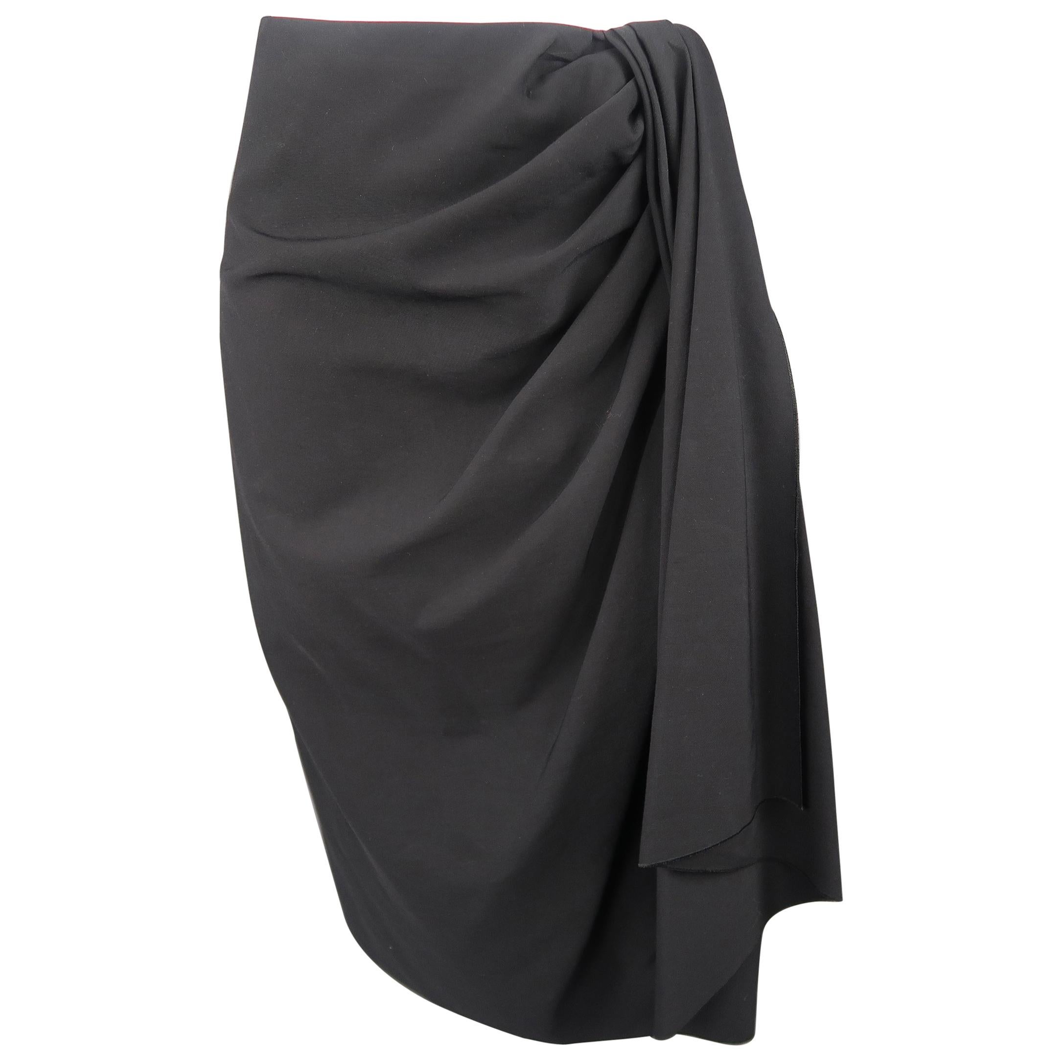 Lanvin Black Wool Draped Asymmetrical Skirt