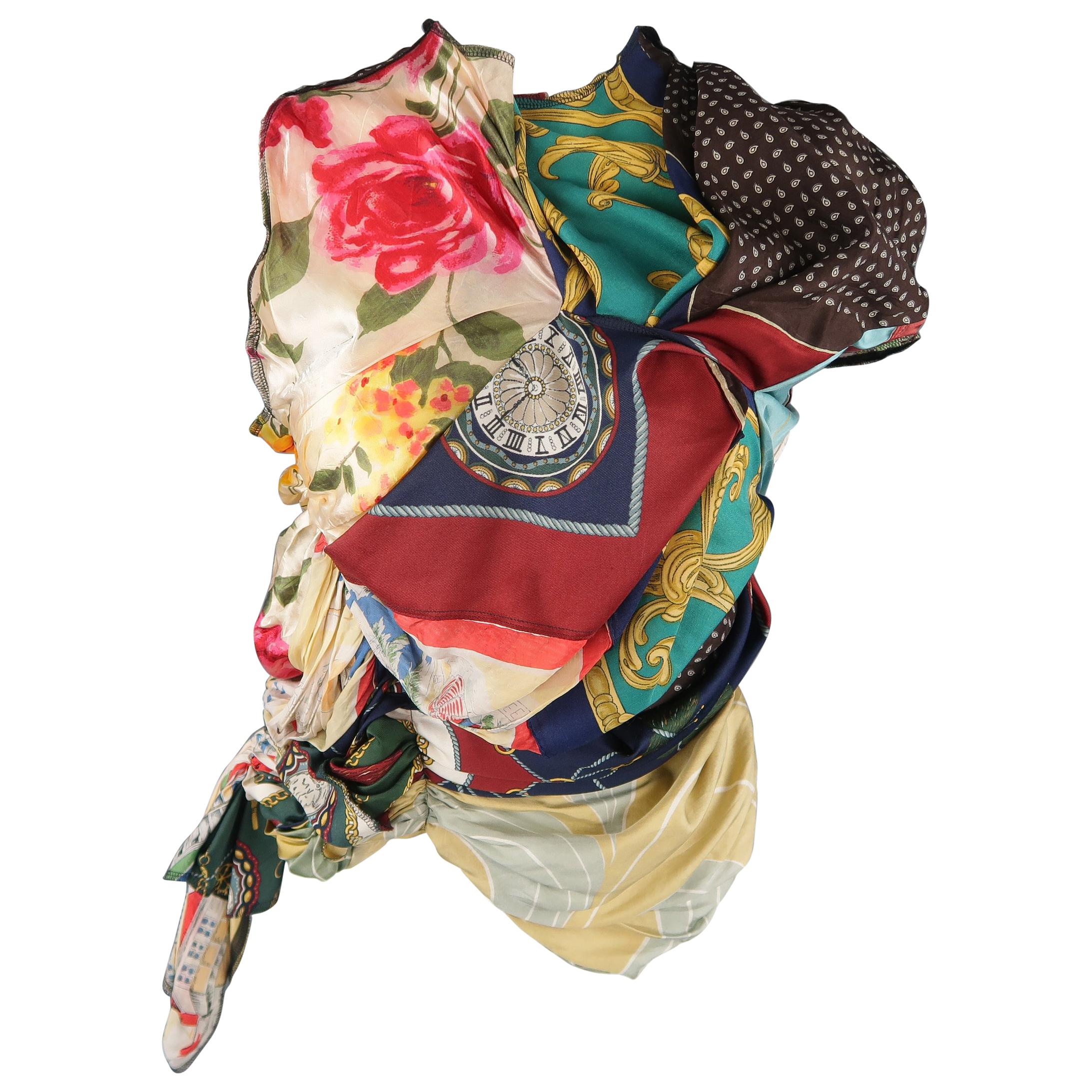 Comme Des Garcons Mixed Scarf Gathered Draped Patchwork Blouse