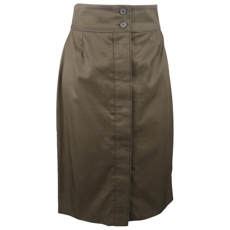 Yves Saint Laurent By Tom Ford Dark Green Cotton Pencil Skirt For Sale ...