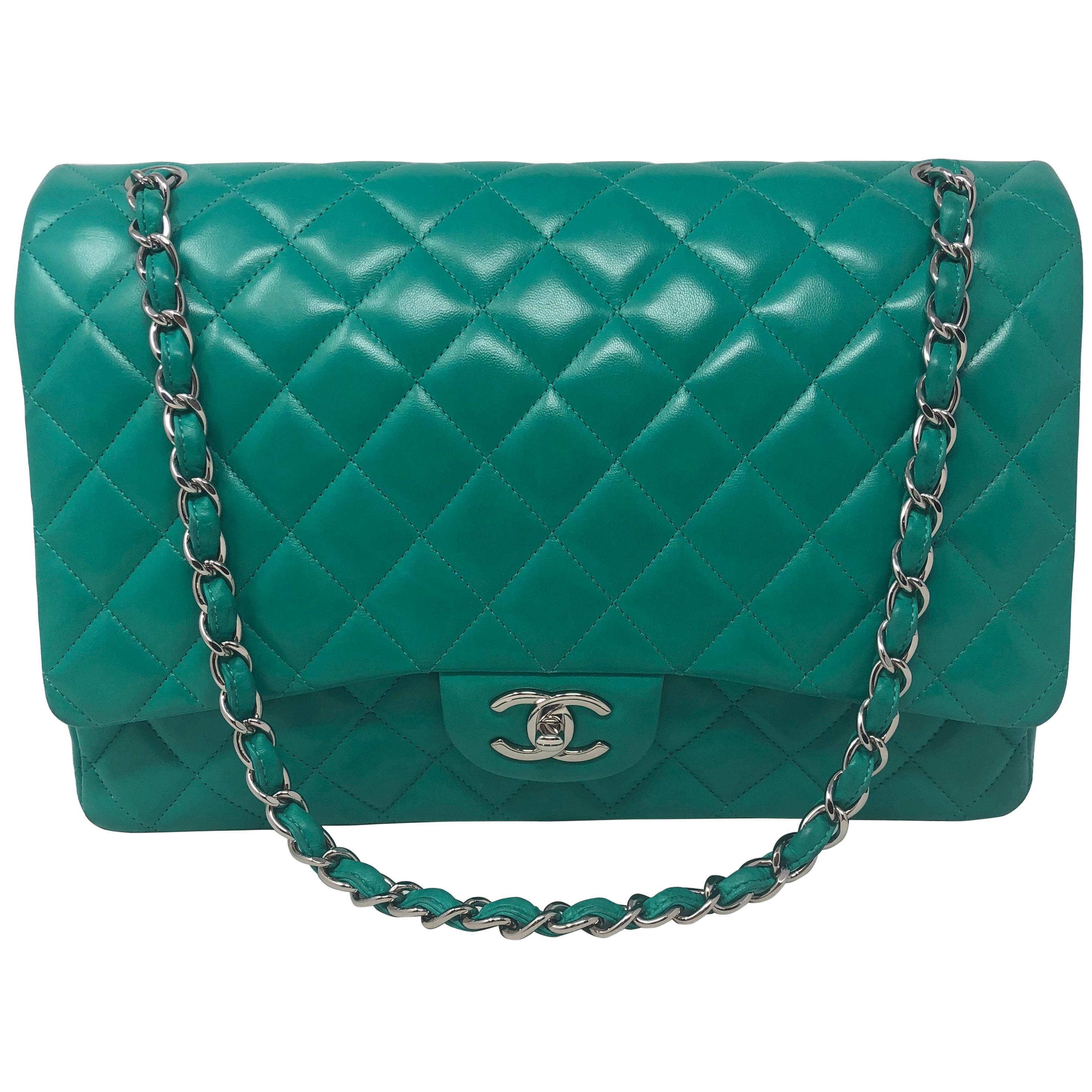 Chanel Menthe Green Leather Maxi Bag 