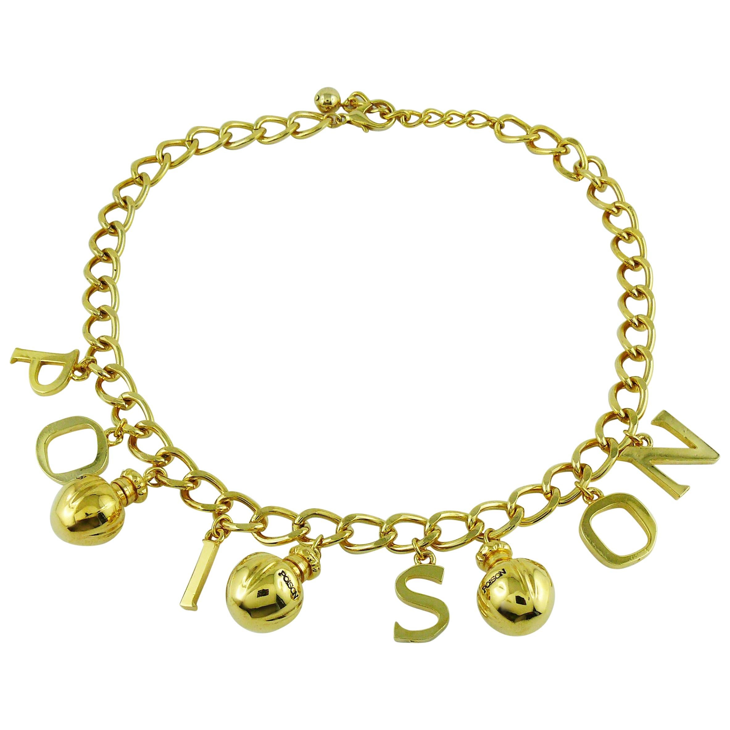 Christian Dior Vintage Gold Toned Poison Flacons Necklace