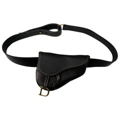 Retro Christian Dior Black Leather Belt Bags