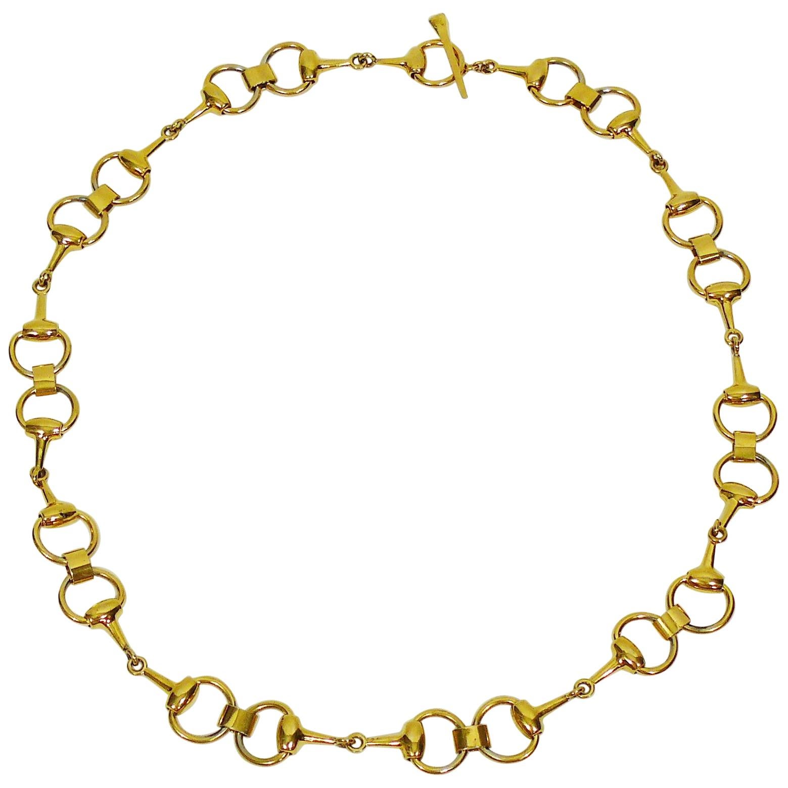 Gucci Vintage Gold Toned Horse Bit Chain Belt Necklace