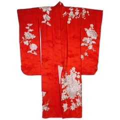 Silk Vintage Kimono with Silver and Gold Embroidery