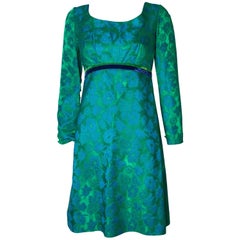 Blue and Green Floral Retro Cocktail Dress, 1960s 