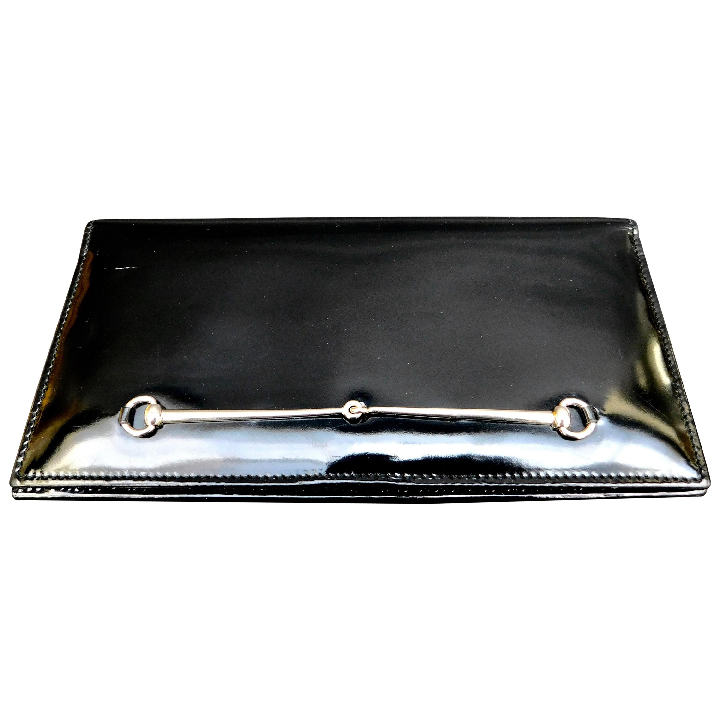Vintage Gucci Black Leather Wallet With Silver Horse Bit