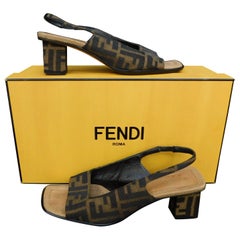 Vintage Fendi Zucca Logo Slingback Pump Sandals