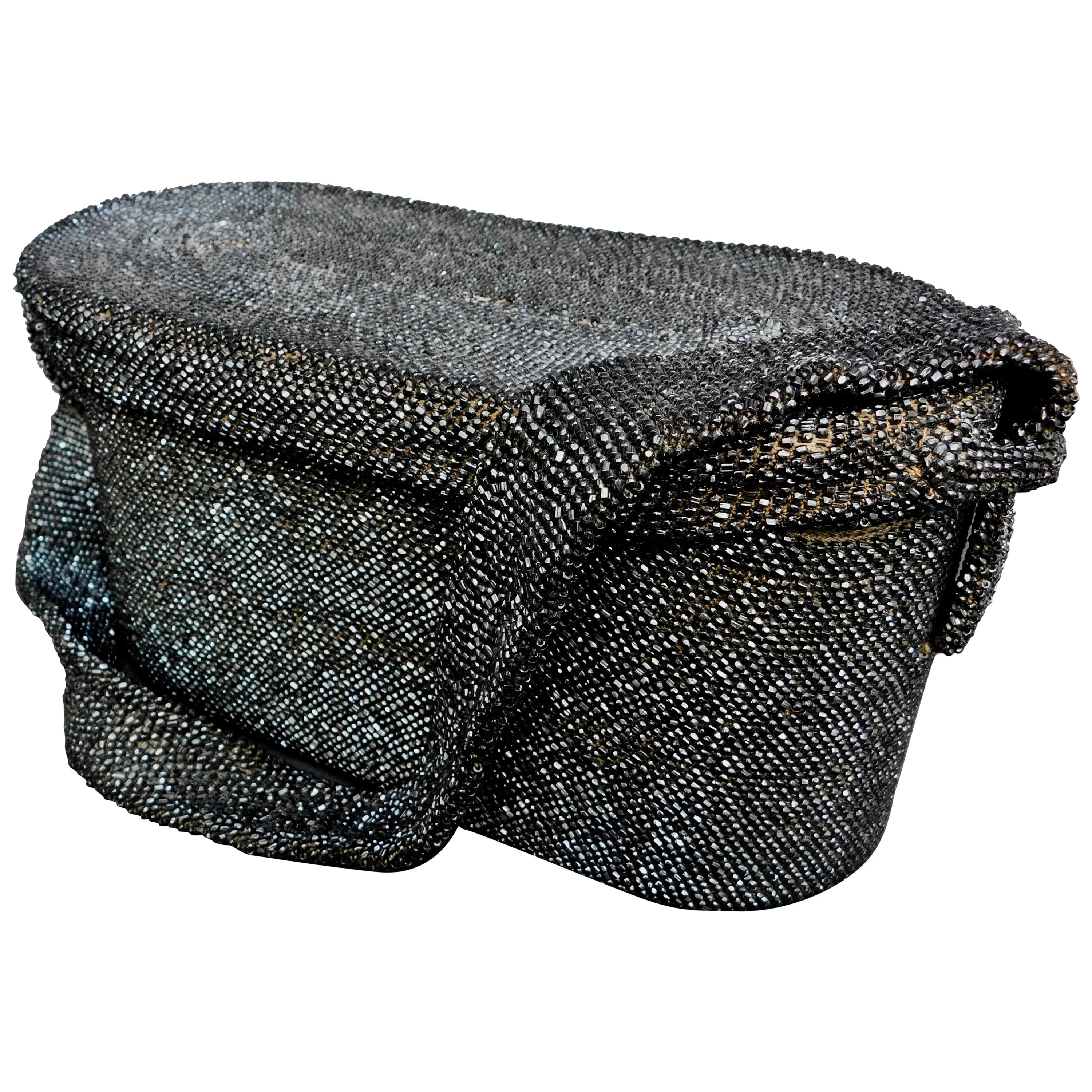 1940
s French Black Jet Glass Beaded Box Style Evening Bag