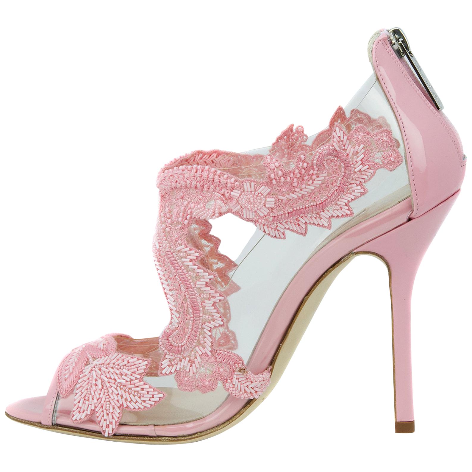 Oscar de la Renta Pink Embellished PVC Heel 