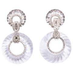 Magnificent Costume Jewelry Art Deco Style Diamond Rock Crystal Hoop Earrings