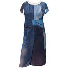 Junya Watanabe Jeans Comme des Garcons Blue Denim Patchwork Dress with Pearls 