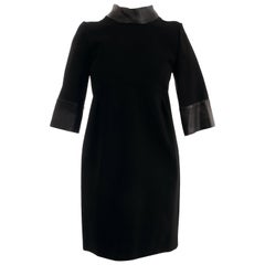 Gucci Black Stretch Crepe Dress with Leather Cuffs and Collar 