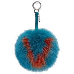 Fendi Turquoise and Orange Letter V Fox Fur Bag Bug Bag Charm  