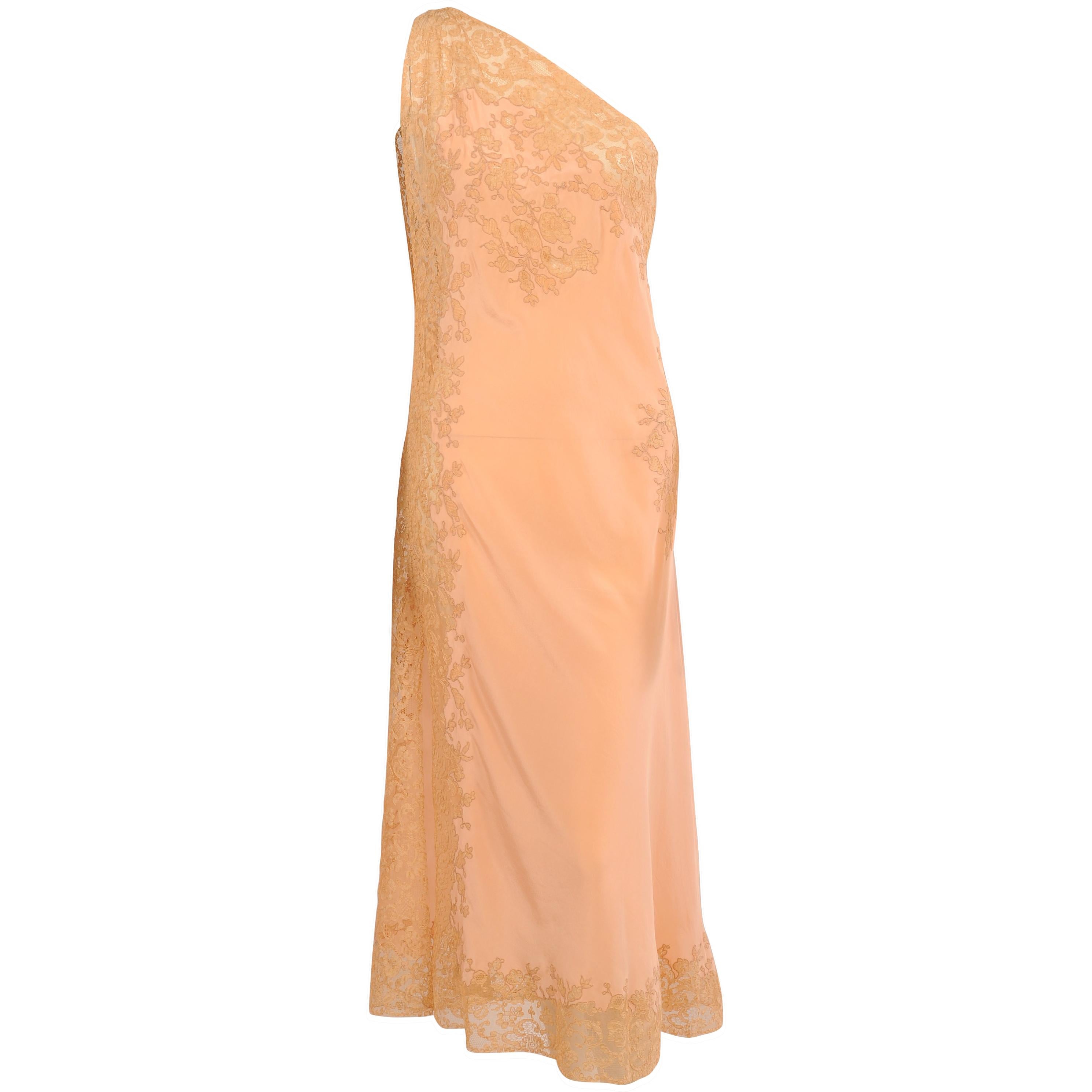 French Handmade Single Shoulder Alencon Lace and Silk Negligee, 1920s 