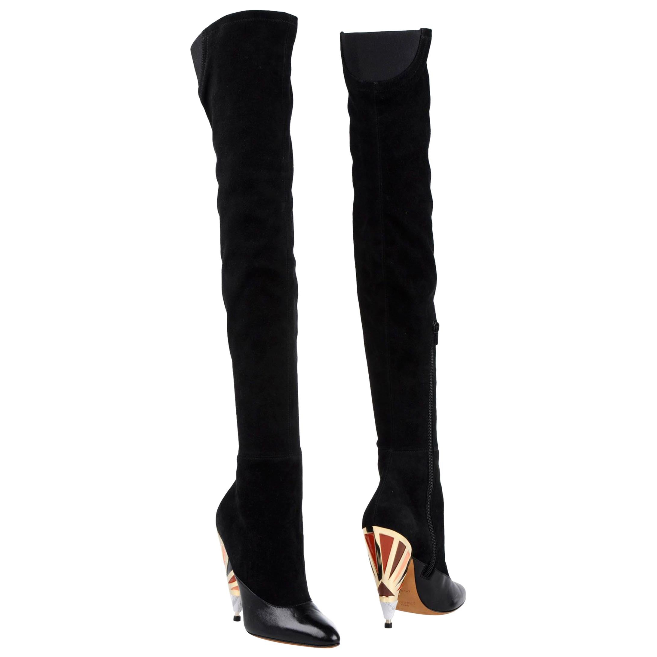 top Skiën Sport Givenchy Black Suede Enameled Gold Metal Cone Heels Over the Knee Boots For  Sale at 1stDibs | givenchy over the knee boots, givenchy heels, givenchy  heel boots