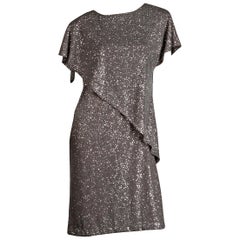 1970s Vintage Metallic Silver Glitter "Sequin" Disco Dress