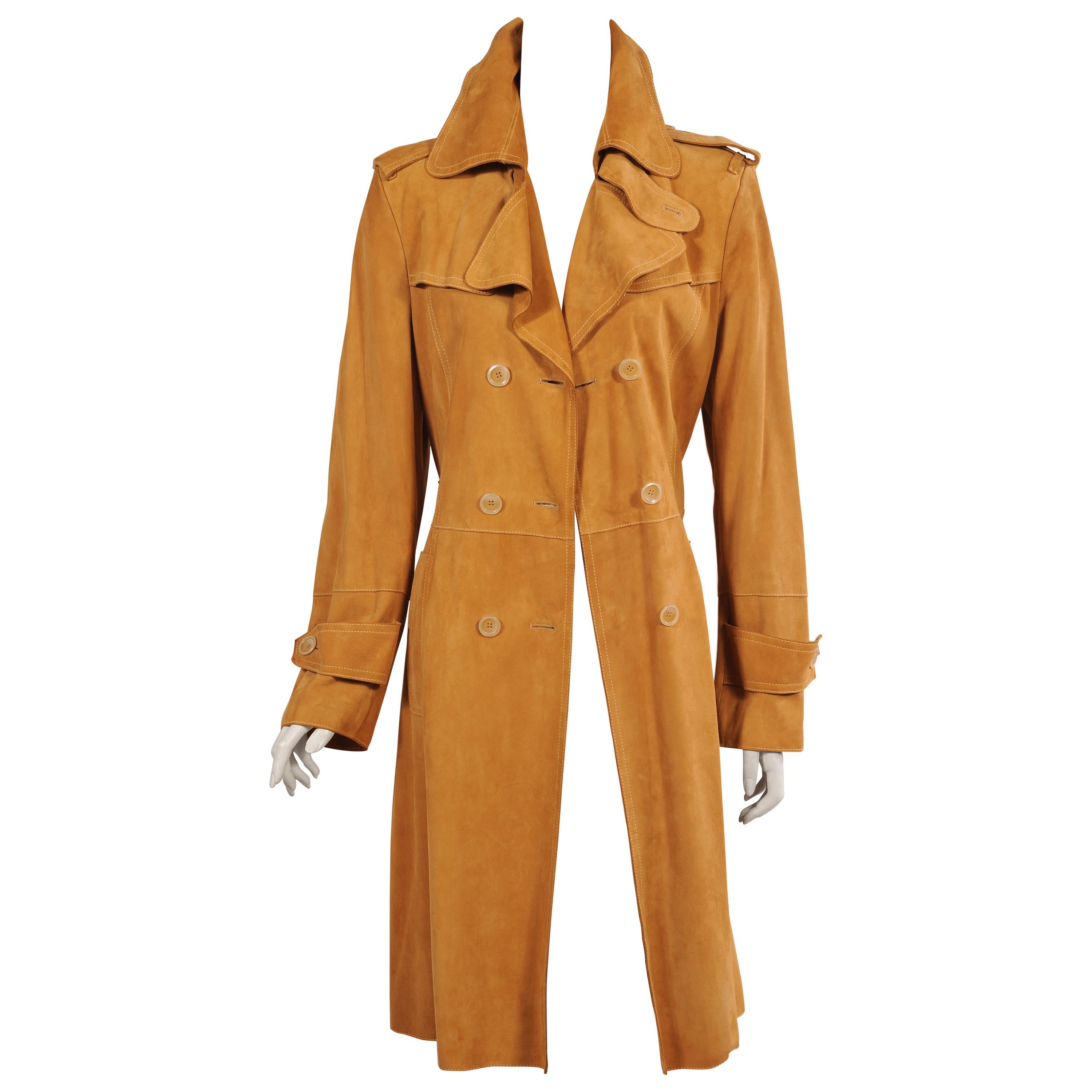 Walter Germany Caramel Colored Butter Soft Suede Trench Coat 