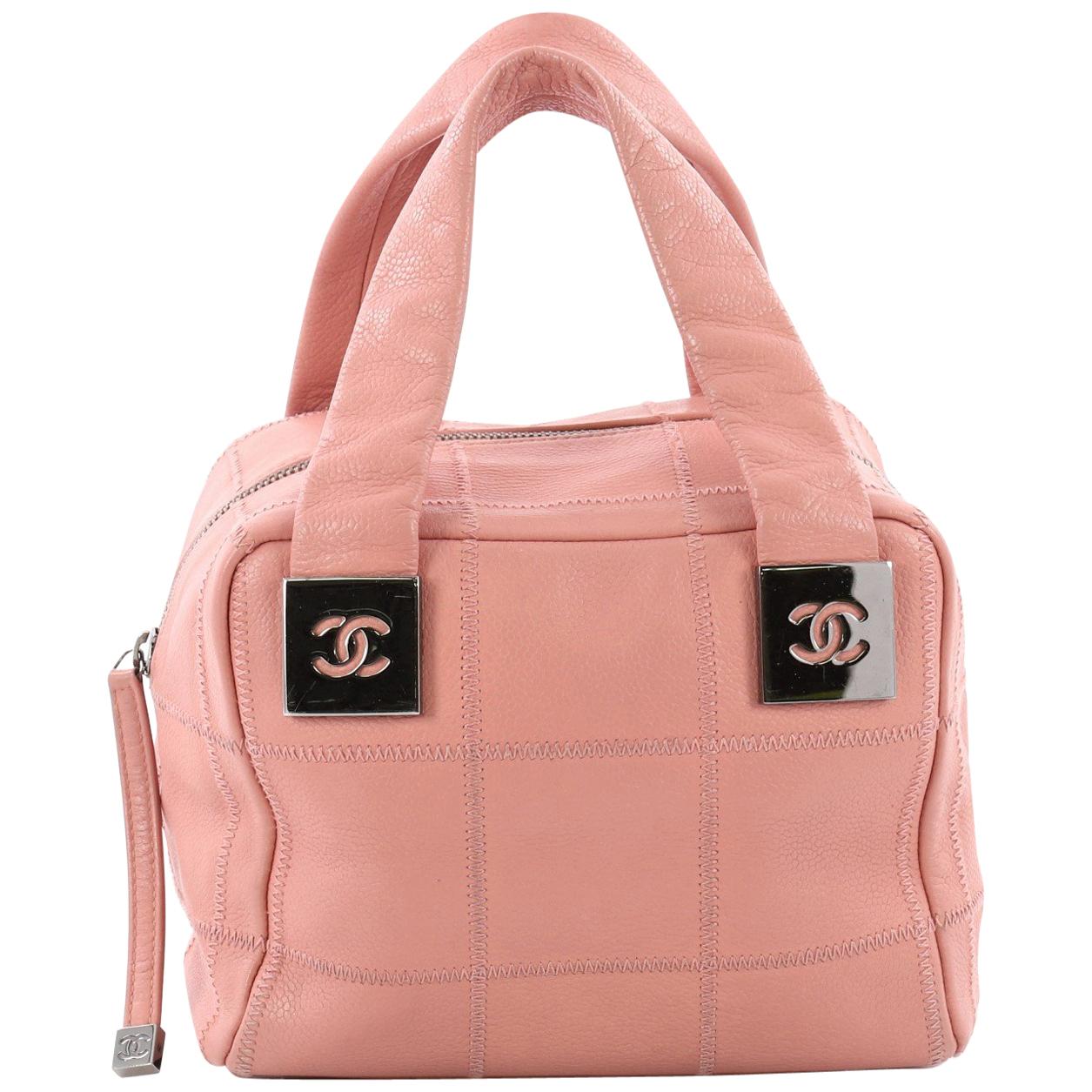 Chanel Square Stitch Bowler Bag Quilted Caviar Small Pink 210000155