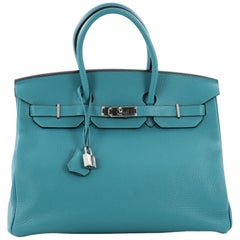 Hermes Birkin Handbag Turquoise Clemence with Palladium Hardware 35