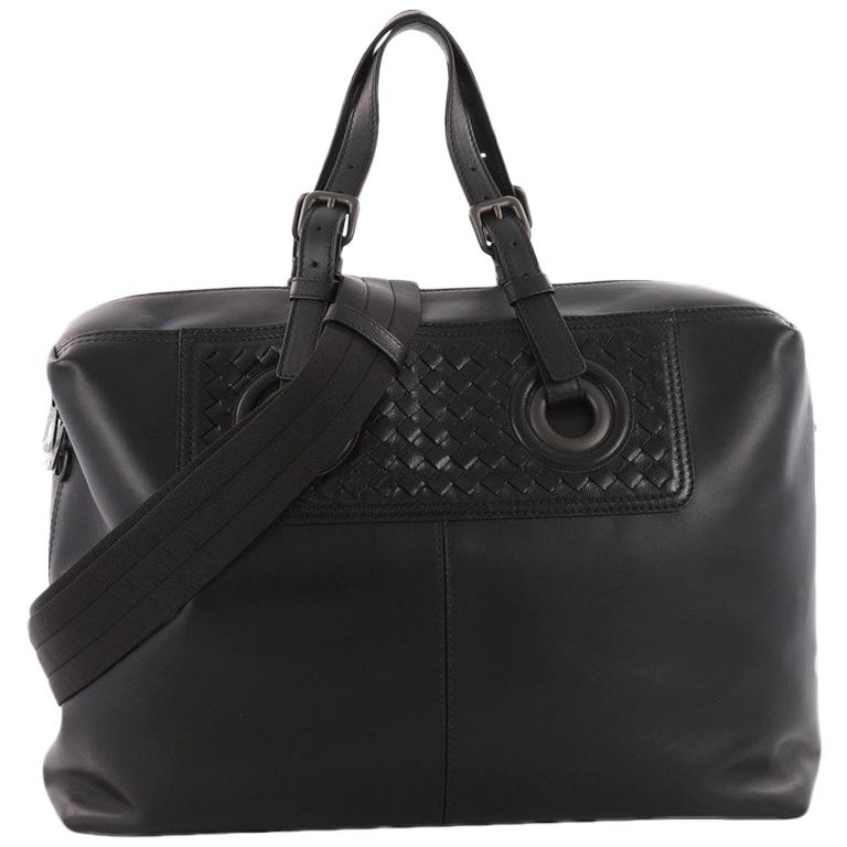 Bottega Veneta Oculus Duffle Leather with Intrecciato Detail Large