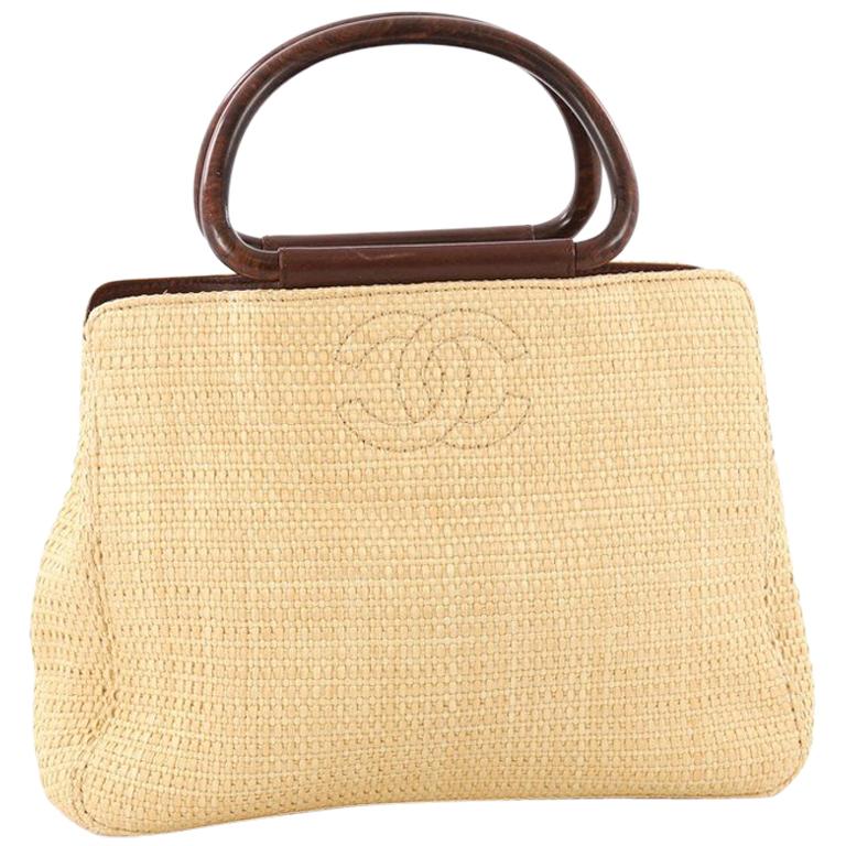 Chanel Vintage Wooden Ring Tote Woven Raffia Medium at 1stDibs chanel woven raffia bag