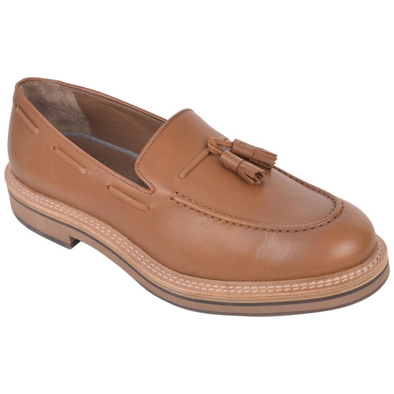 Brunello Cucinelli Mens Tan Brown Leather Tassel Loafers For Sale at ...