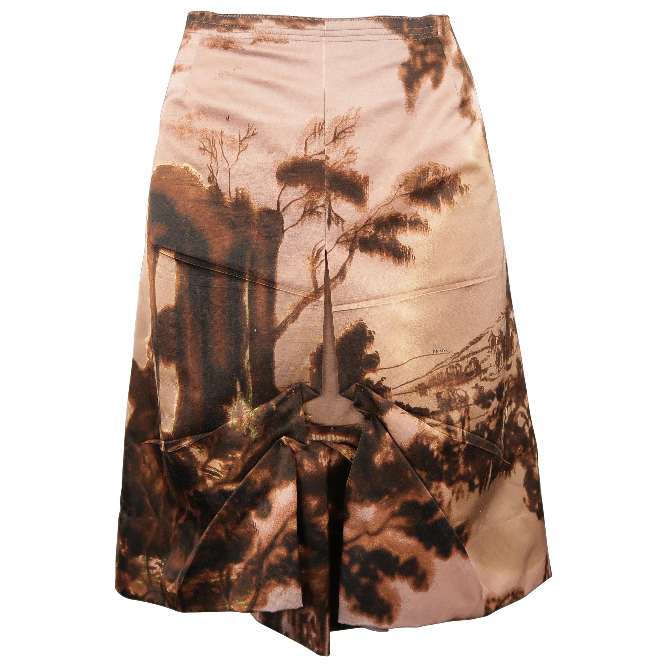 Prada Pink Wool / Silk Origami Pleat Landscape Skirt