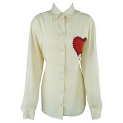 Moschino Cream Beige Stitched Heart Blouse