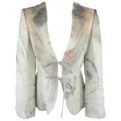 Giorgio Armani Light Gray Print Wrinkle Textured Silk Bow Ties Jacket