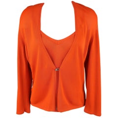 Hermes Orange Viscose Knit Cardigan and Camisole Sweater Set