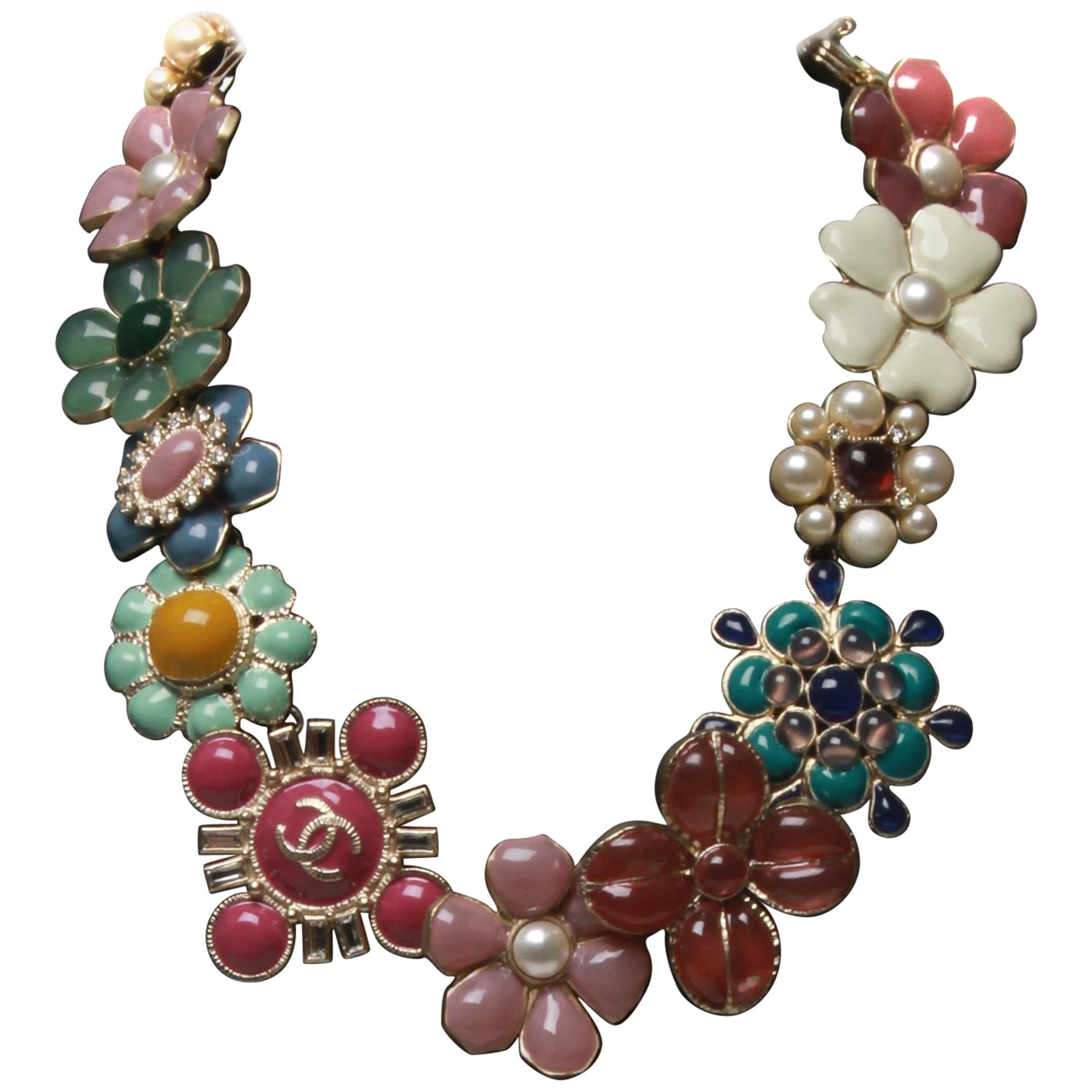 Chanel Glass and Enamel Floral Necklace 