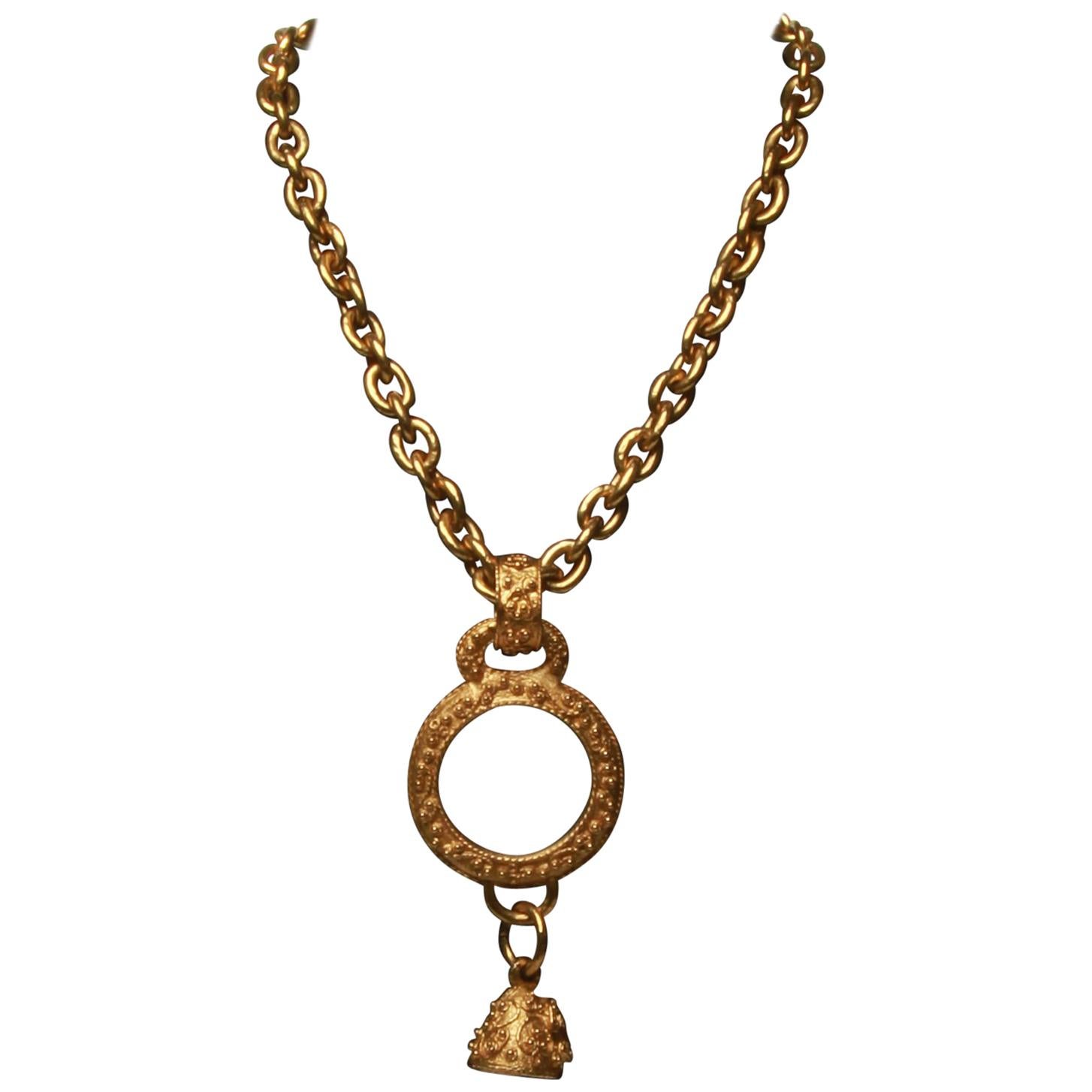 Chanel chain with magnifying glass and bell dangle pendant For Sale