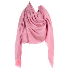 Fendi Pink Silk Glitter Jacquard Logo Scarf or Wrap With Fringe 