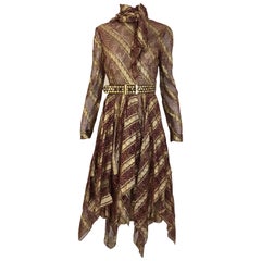Bill Blass Vintage Metallic Print Silk Dress with Handkerchief Hem