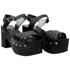 Chanel Black Leather Clogs