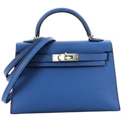  Hermes Kelly Mini II Handbag Bleu Hydra Chevre Mysore with Palladium Hardware 2