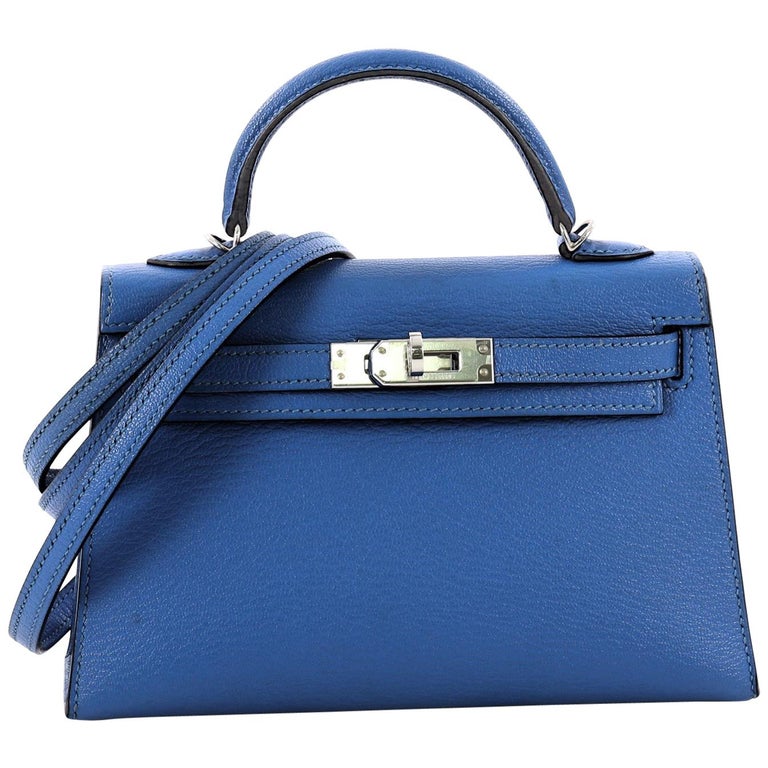 Hermes Kelly Mini II Handbag Bleu Hydra Chevre Mysore with Palladium ...