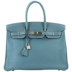 Hermes Birkin Handbag Blue Jean Togo with Palladium Hardware 35