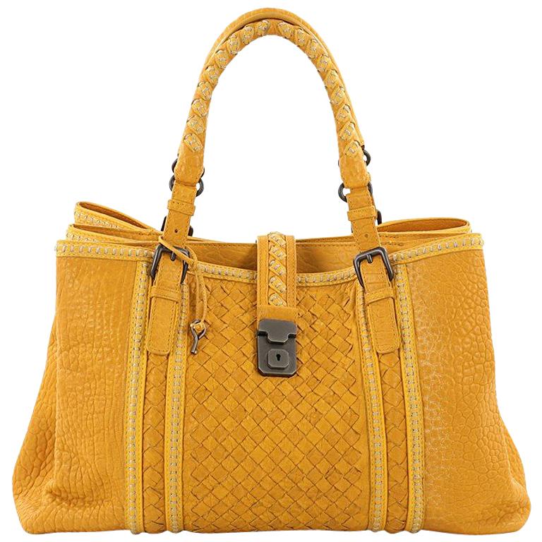 Bottega Veneta Roma Handbag Leather with Intrecciato Detail Medium