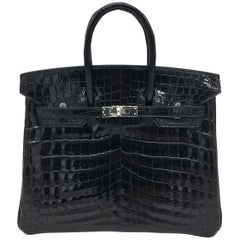 Hermes Black shiny crocodile Birkin 25cm Bag