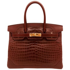 Hermes Bourgogne / Rouge H matte crocodile and ghillies Birkin 30cm Bag